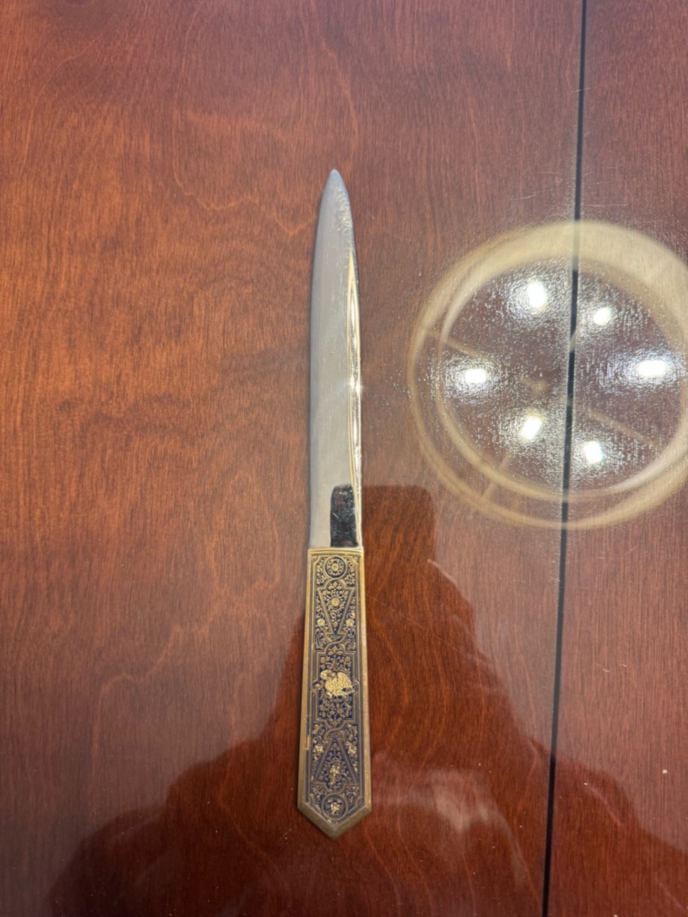 Antique Decorative Silver-Tone brass Letter Opener with Ornate Handle - Picture 6 of 6